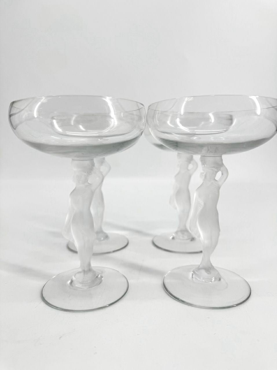 BAYEL Clear Crystal Frosted Bacchus Bacchante Set of 4 Champagne Coupes