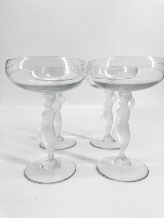BAYEL Clear Crystal Frosted Bacchus Bacchante Set of 4 Champagne Coupes