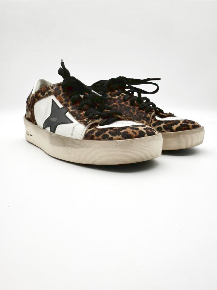 GOLDEN GOOSE WMNS Size 38 White & Brown Animal Print Sneakers
