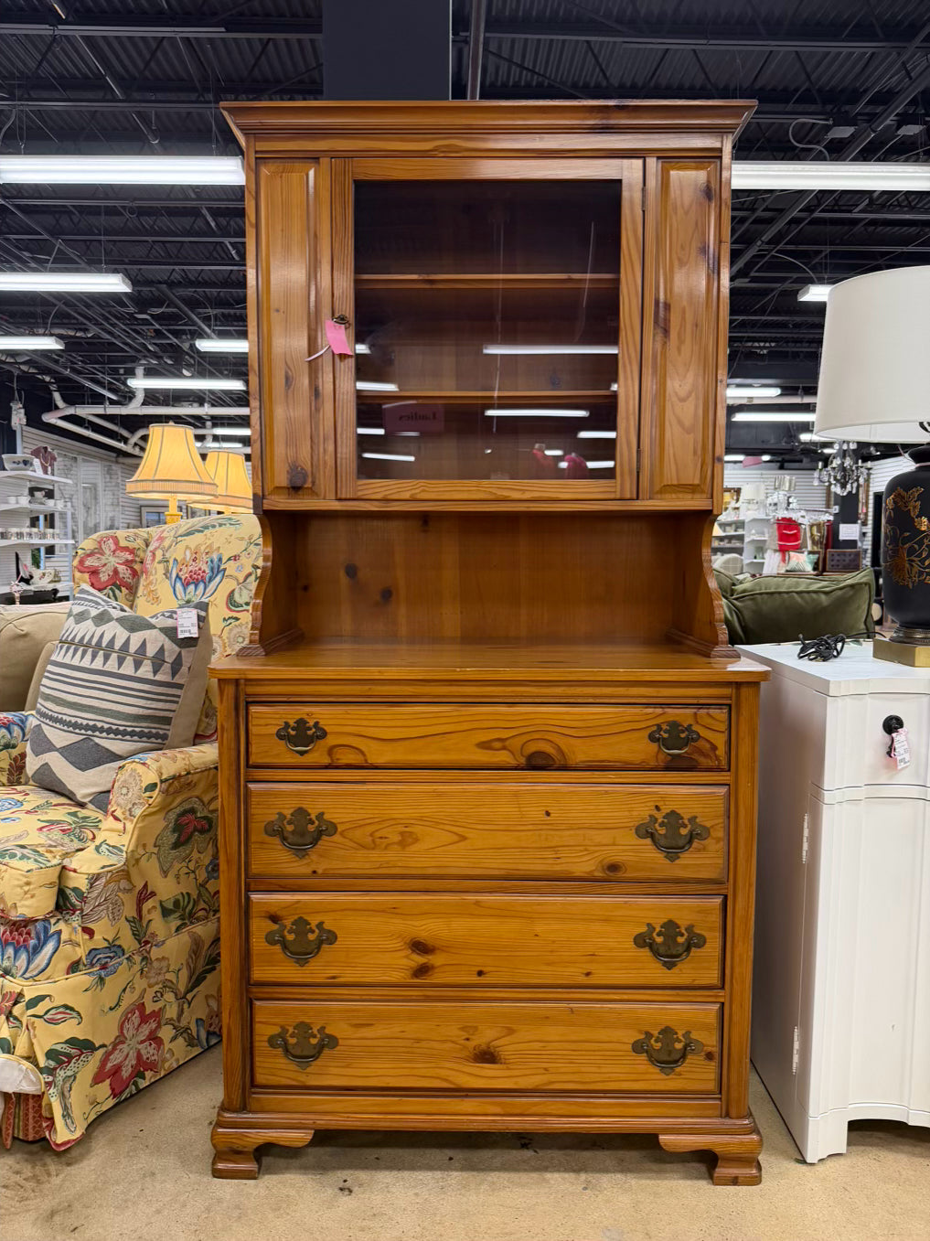 UNIQUE FURNITURE Light Pine Hutch w/ 4 Drawers