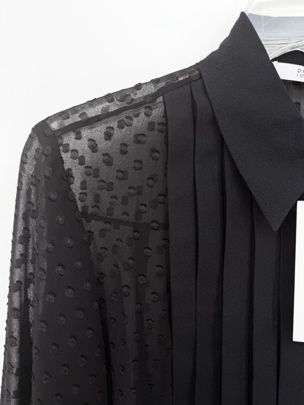 DEREK LAM 10 CROSBY Size Wmn's S Black Pleated Swiss Dot Sheer Blouse NWT