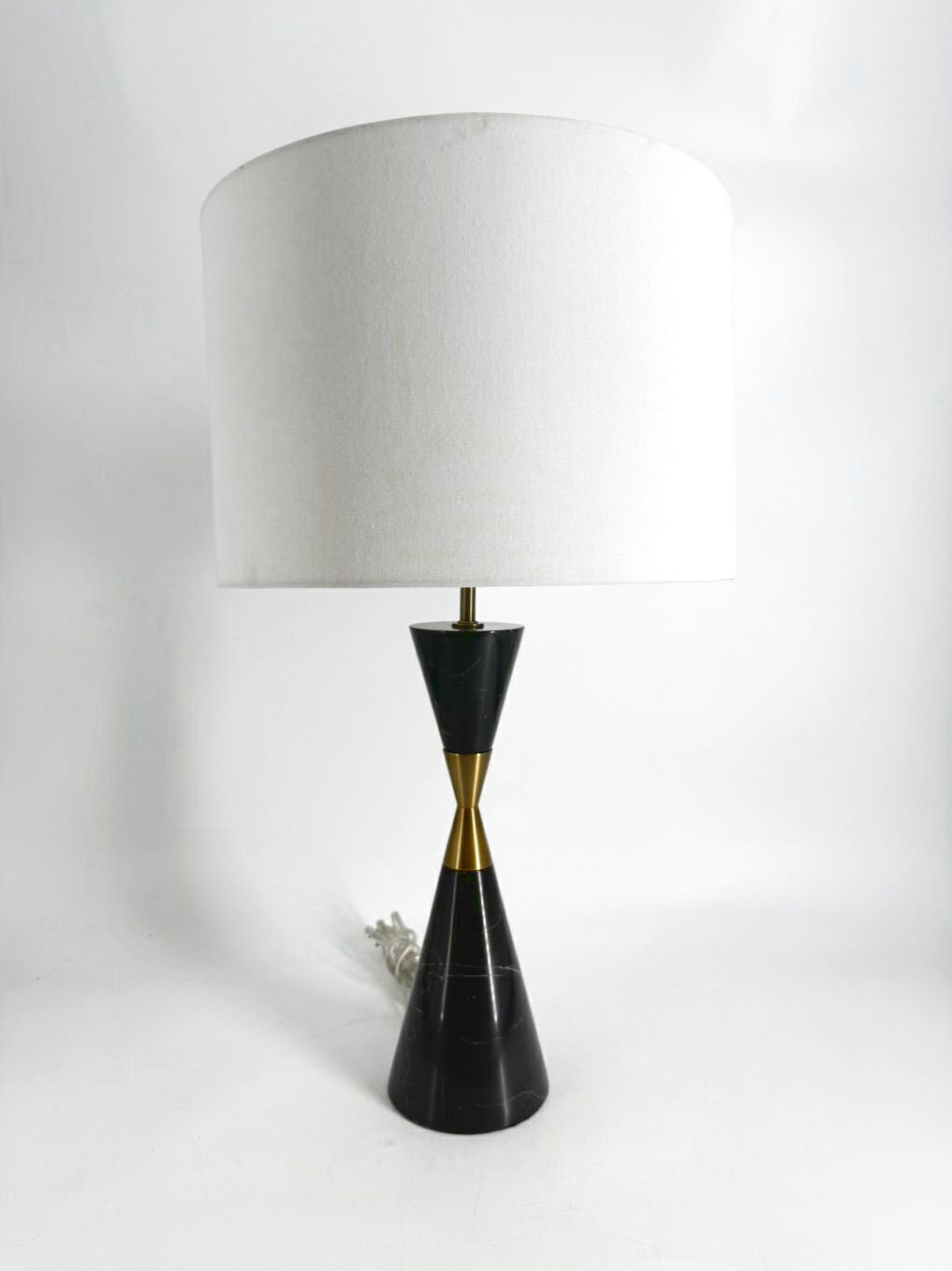 Black & Gold Marble & Brass Lamp w/ White Shade