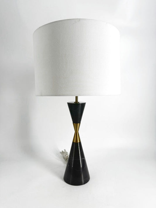 Black & Gold Marble & Brass Lamp w/ White Shade