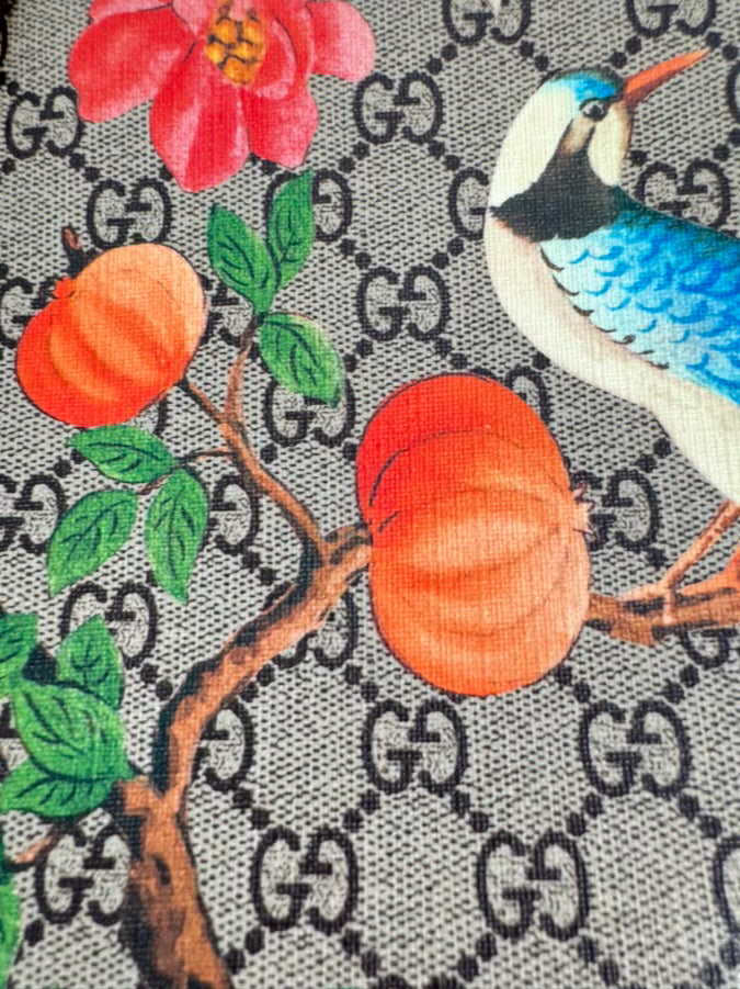 GUCCI Red & Brown Handpainted Tian GG Supreme Zip Pouch