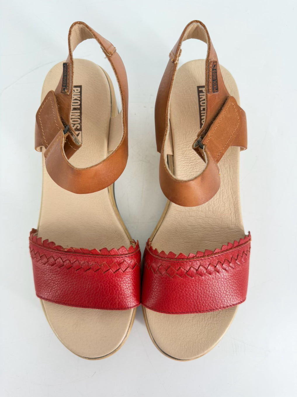 PIKOLINOS Size 39 Red & Brown Leather Platforms