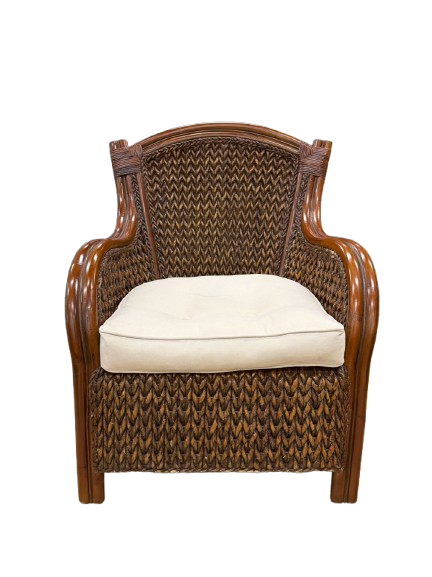 Brown Rattan Woven Outdoor Chair w/ Cushion