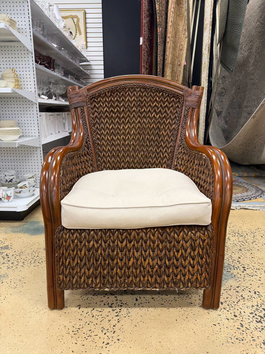 Brown Rattan Woven Outdoor Chair w/ Cushion