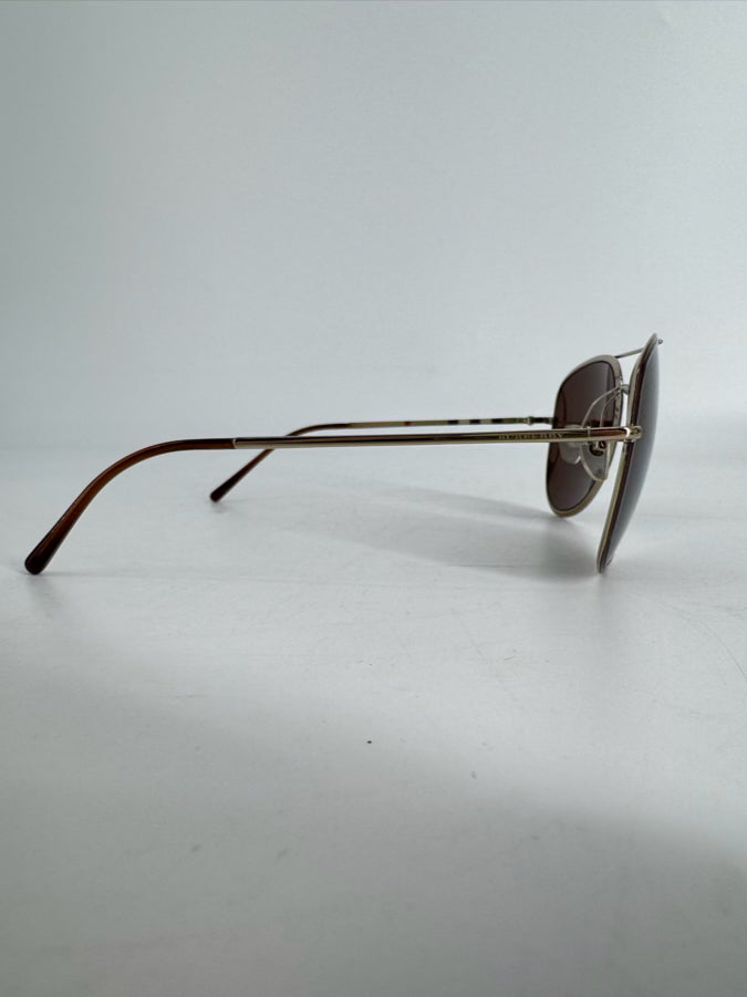 BURBERRY Metal Brown & Gold Aviator Sunglasses