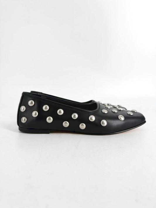 FREDA SALVADOR Jessie Size 7.5 Black Leather Studded Flats