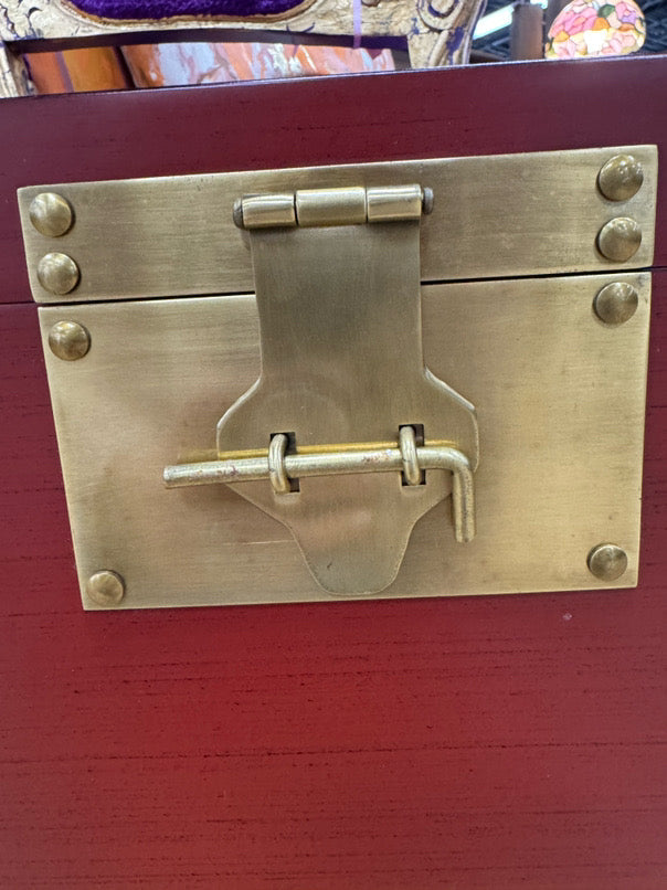 Red Box w/ Brass Mounts on Gold Stand