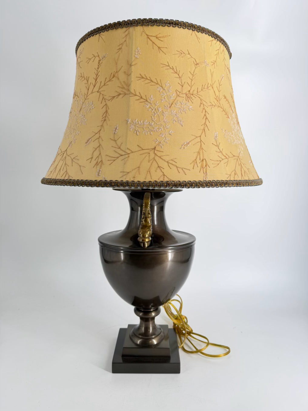 STONEGATE Bronze Metal Lamp w/ Fish Handle Detail & Shade