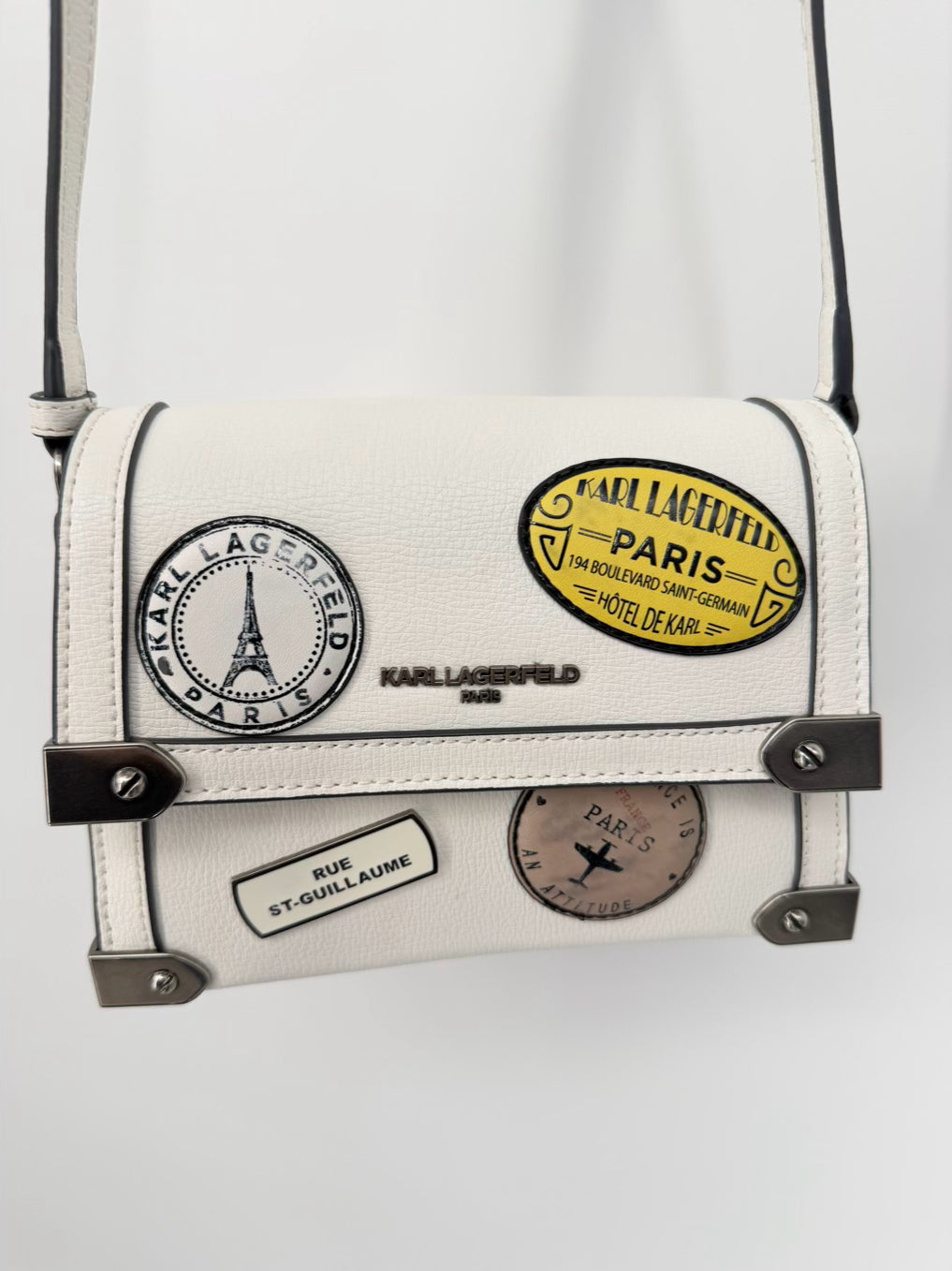 KARL LAGERFELD White Leather Patches Crossbody Bag