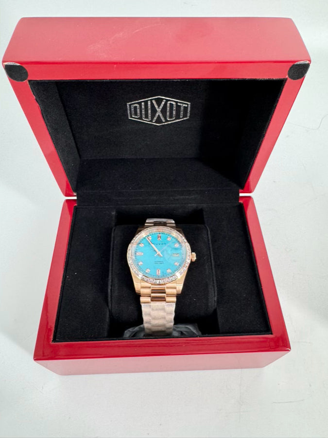 DUXOT Gold Tone & Turquoise Stainless Steel Stones Serenata Automatic Limited Edition Watch NWT