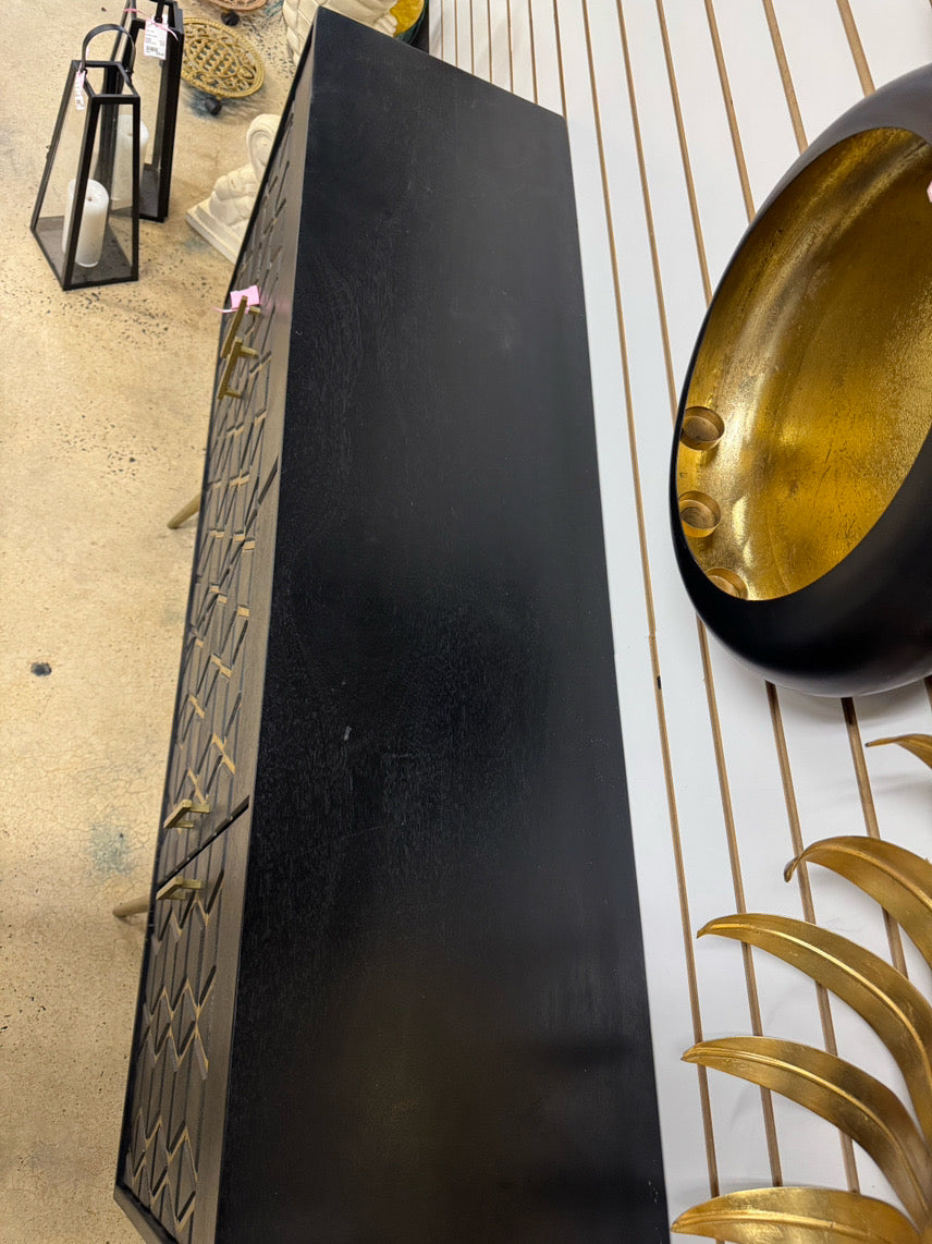 PORTER DESIGNS Black & Gold Mango Wood Mid-Century Modern Side Board