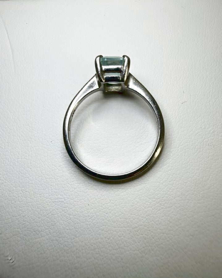 Platinum Aquamarine Emerald Cut Ring
