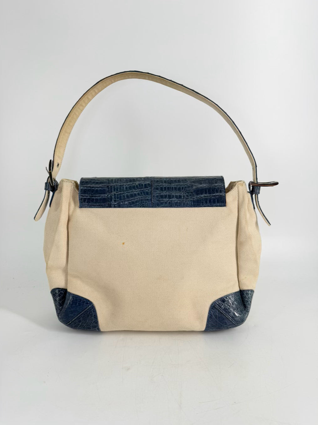 VINTAGE MARIO HERNANDEZ Canvas & Crocodile Embossed Leather Butterfly Shoulder Bag
