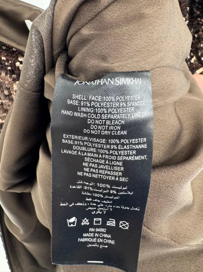 JONATHAN SIMKHAI Size 8 Brown Sequin Long Sleeve Top NWT