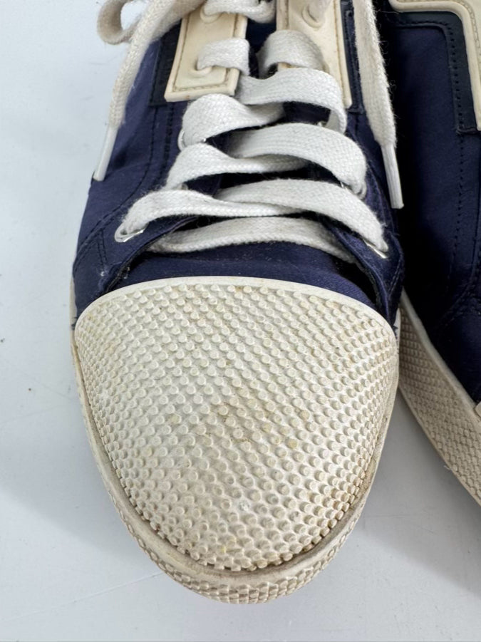 PRADA Size 38 Navy Satin Sneakers