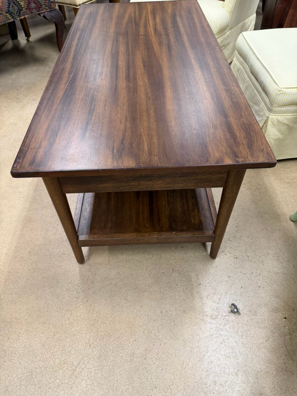 Dark Wood Mid Century Look Coffee Table w/ 2 Drawers