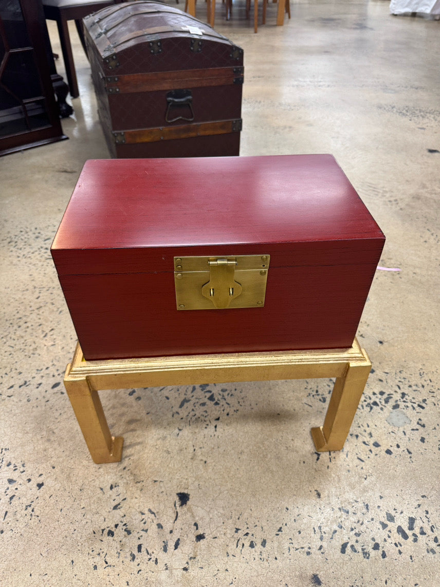 Red Box w/ Brass Mounts on Gold Stand