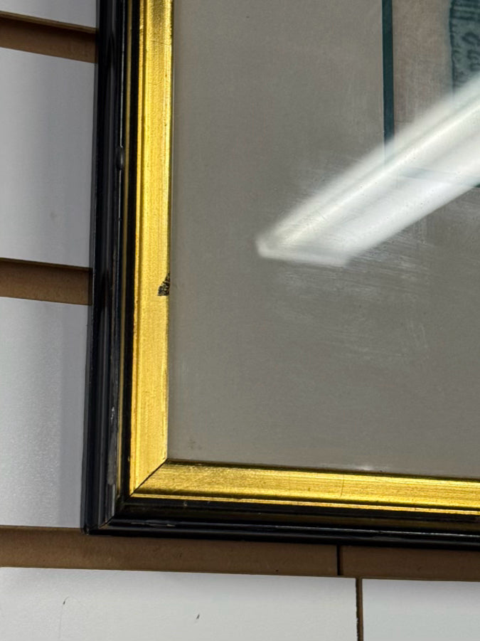 Turquoise Thai Temple Rubbing in Black & Gold Frame