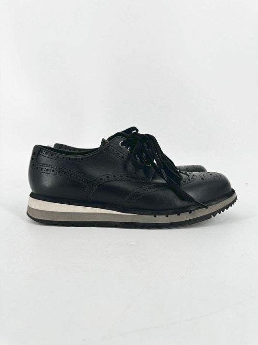 PRADA Size 8.5 Black Leather Brogue Loafers
