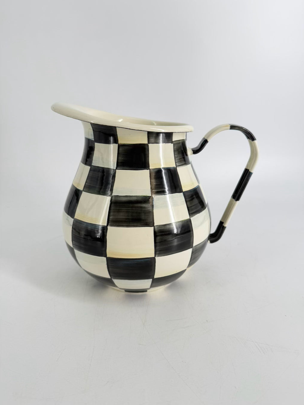 MACKENZIE CHILDS Courtly Check Black & Cream Metal Pitcher
