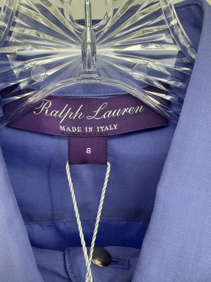 RALPH LAUREN PURPLE LABEL Size 8 Lavender Cotton Ruffle Detail Blouse NWT