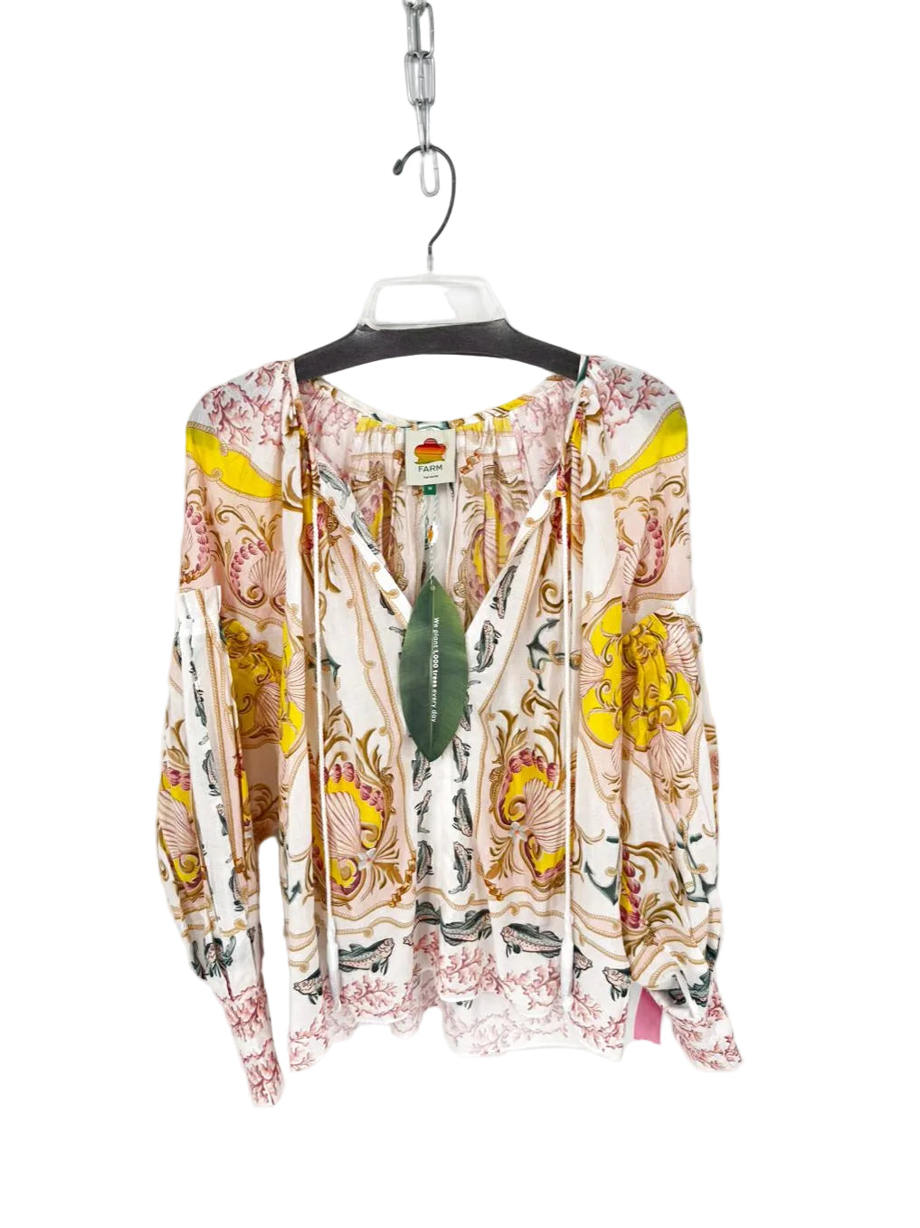 FARM RIO Size Wmn's M Beige & Blush Print Blouse NWT
