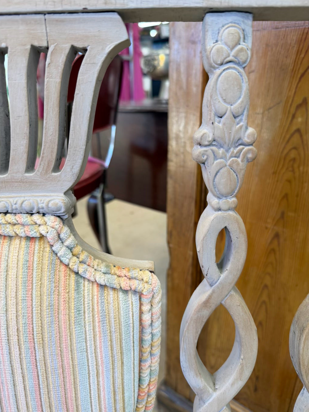 VINTAGE Gray Wood Painted French Bench