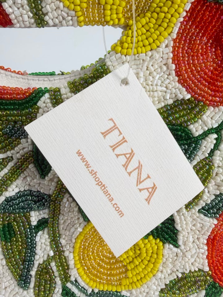 TIANA Citrus Beaded Green, White & Orange Fruit Clutch Bag NWT