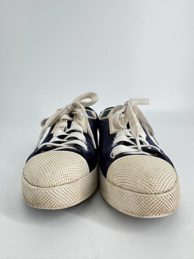 PRADA Size 38 Navy Satin Sneakers