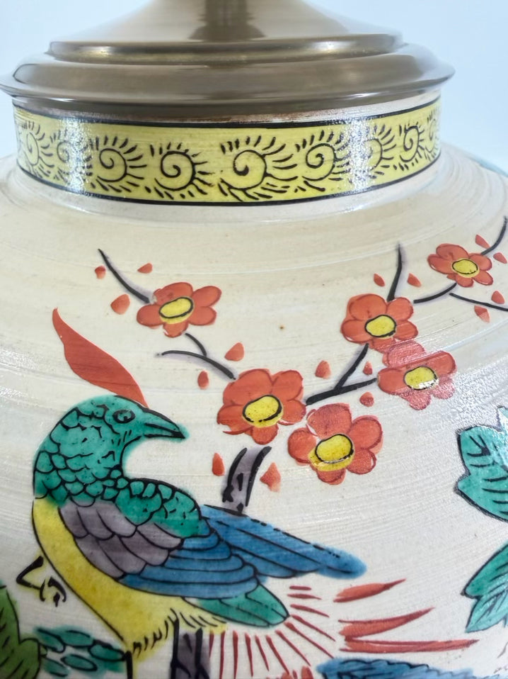 Tan, Rust & Green Porcelain Lamp w/ Shade