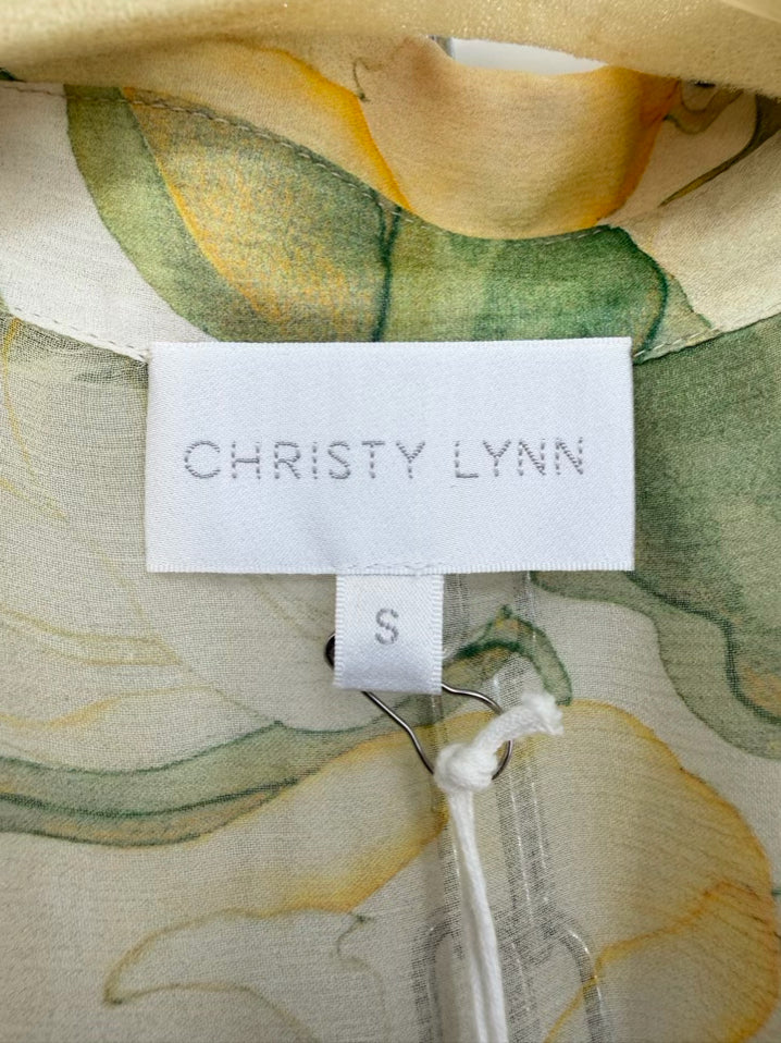 CHRISTY LYNN Size S Yellow & green Lace Watercolor Lily 3 Piece Suit Set