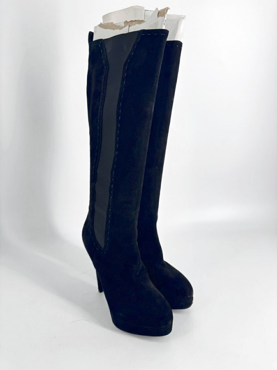 YVES SAINT LAURENT Size 38.5 Black Suede Knee-High Boots