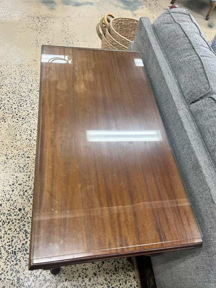 Wood Queen Ann Vanity w/ Drawer & Protective Glass Top