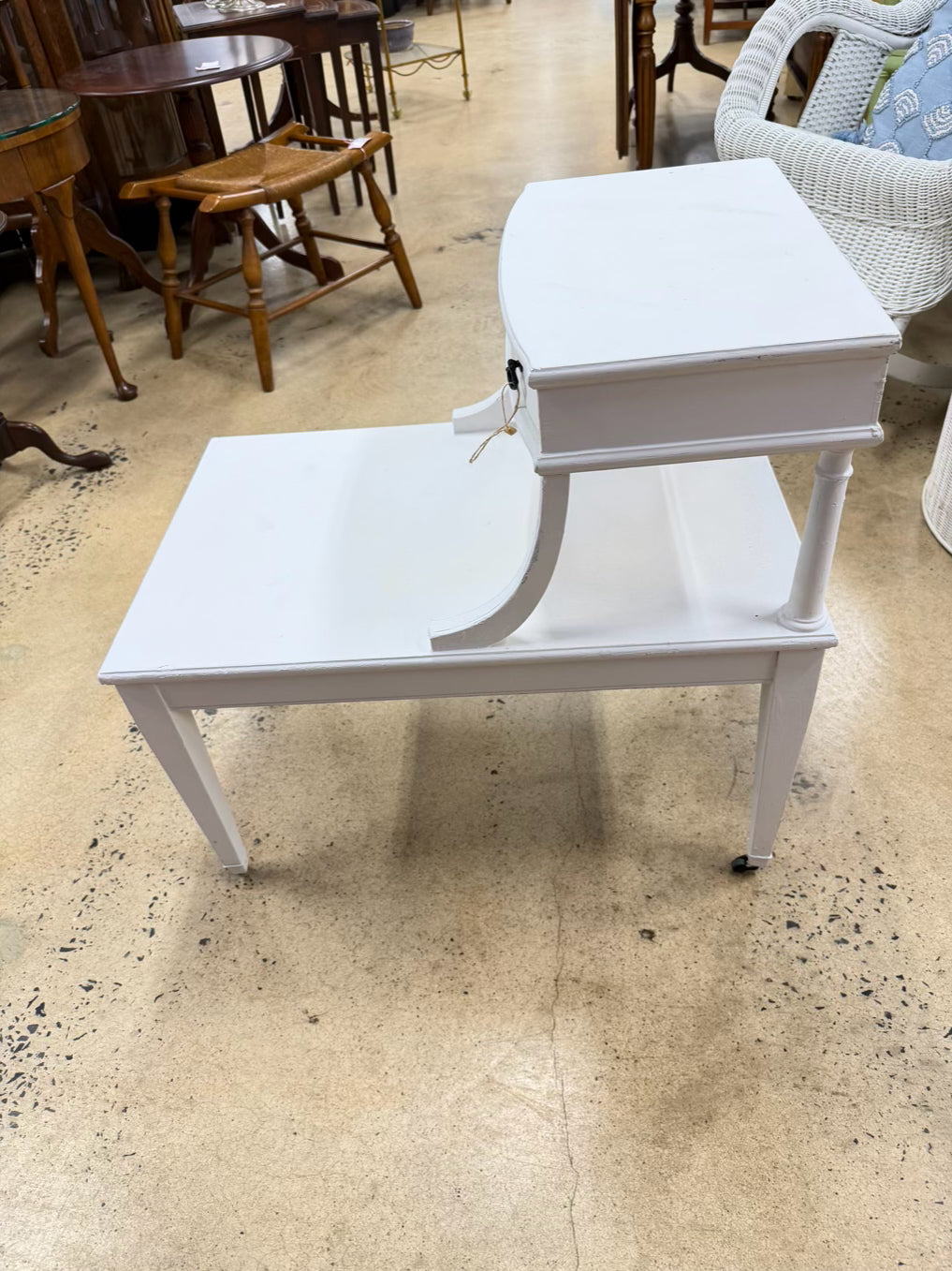 White Walnut Painted End Table w/ Drawer