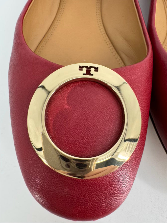TORY BURCH Size 8.5 Cherry Red Leather Flats