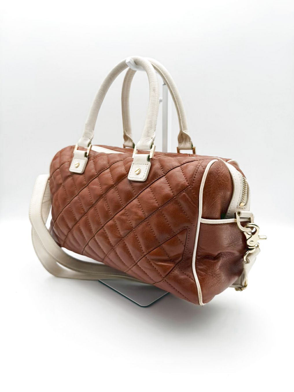 TORY BURCH Cognac Leather Quilted Purse
