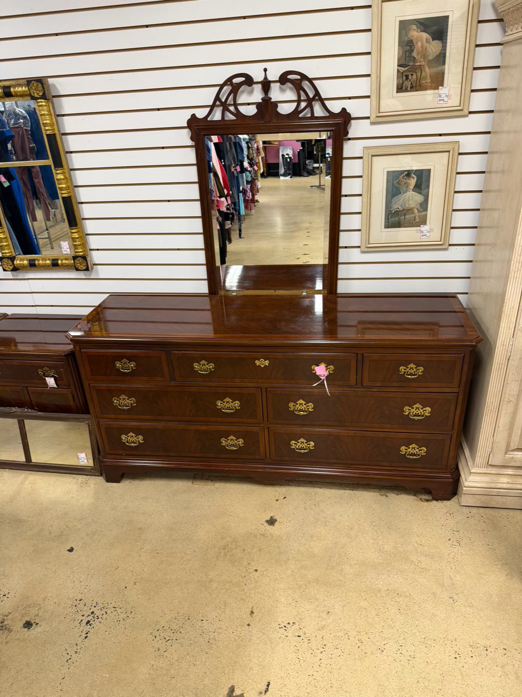 DREXEL Dark Mahogany Chippendale Dresser w/ Mirror