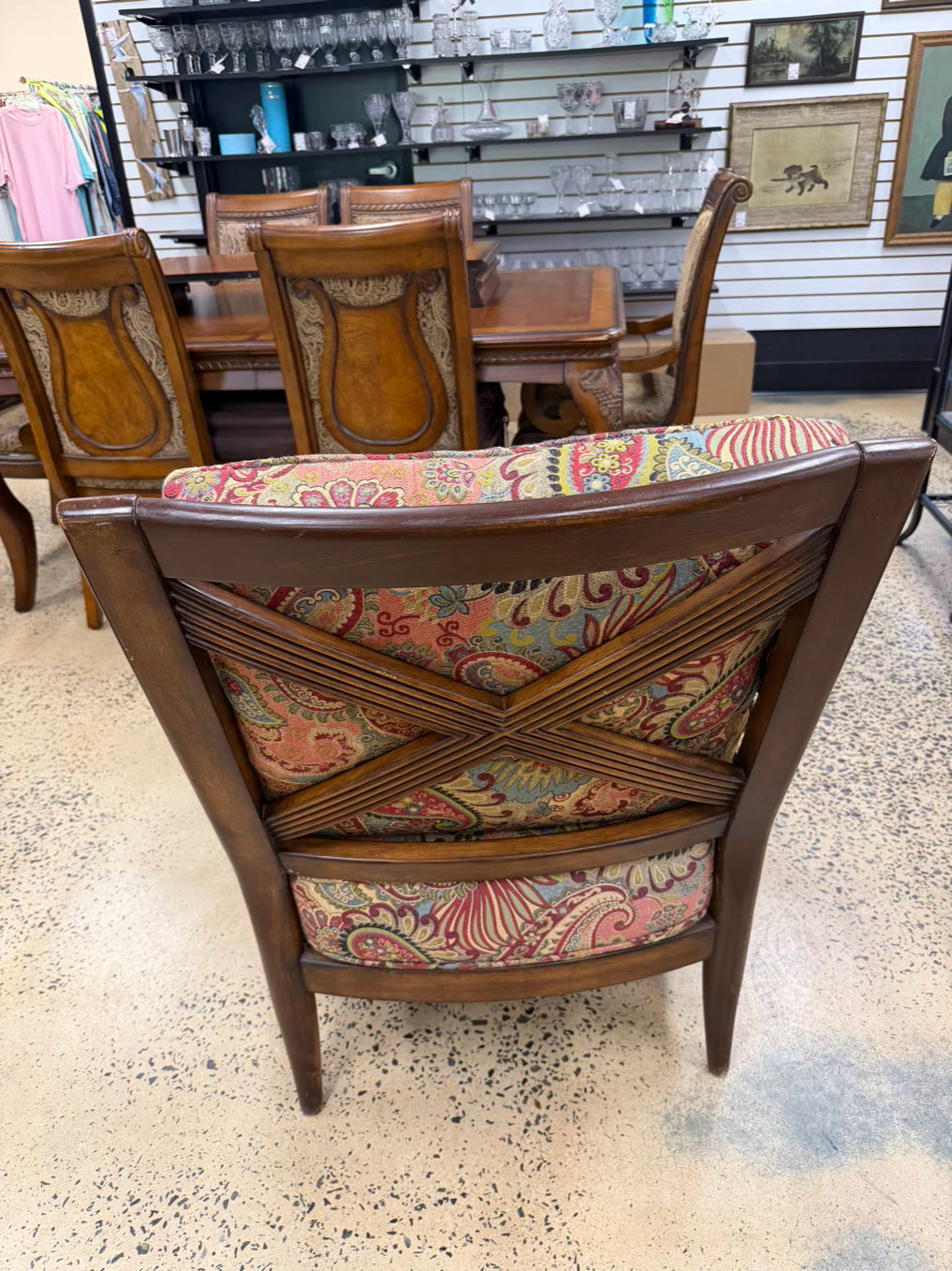 Wood Neo Classical Paisley Print Pair Of Chairs