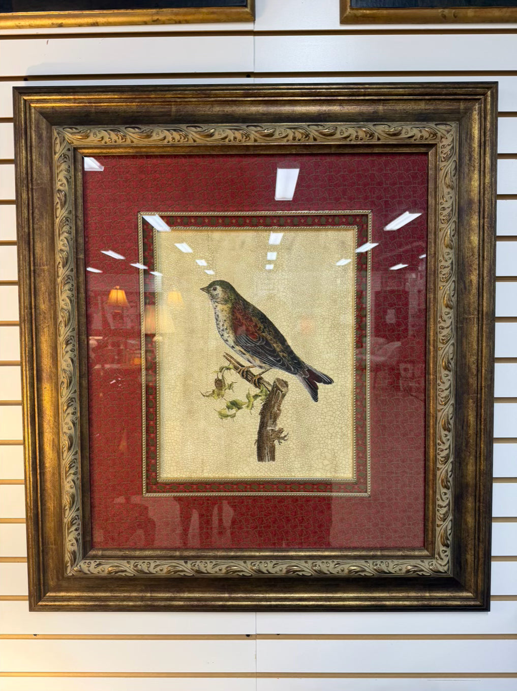 Large Bird Framed Print w/ Brick Colored Fabric Mat