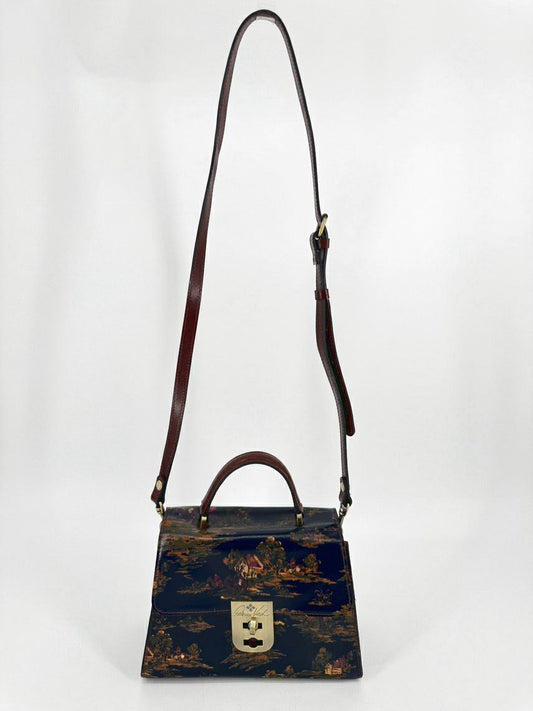 PATRICIA NASH Blue & Gold Leather Horses Purse