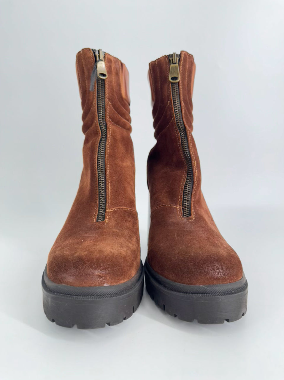 EMANUELE CASTRO Size 9 Chestnut Leather & Suede Booties