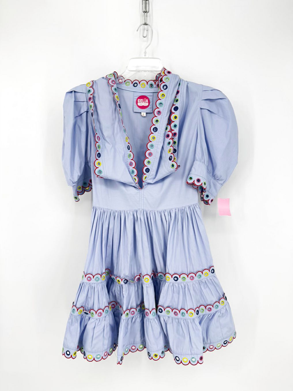 CELIA B Size L Periwinkle Eyelet Detail Dress