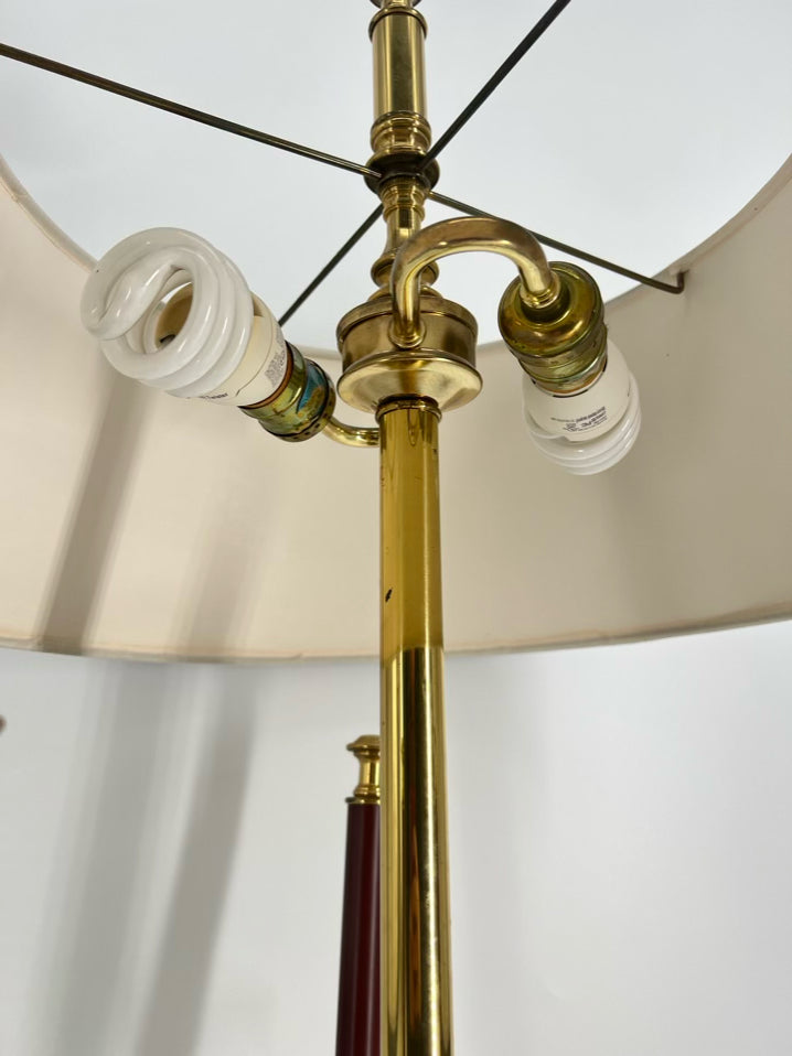 Brass Bouillotte French Horns Lamp w/ Red Shade