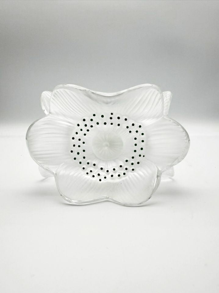 SIGNED LALIQUE Frosted Glass Anemone Candle Holders