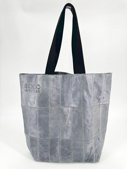 ECCO Powder Blue Iridescent Leather Patchwork Tote Bag