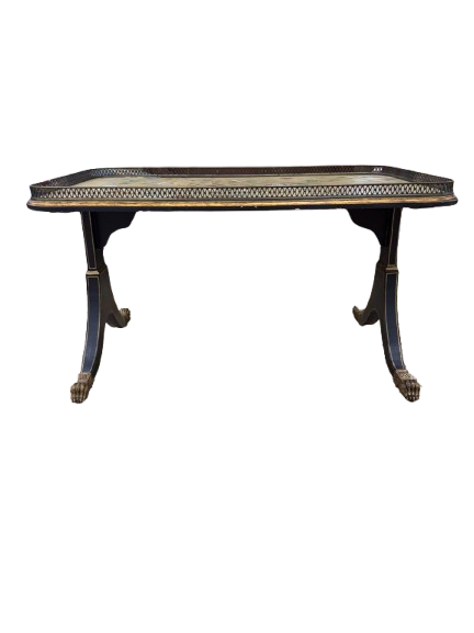 Black & Cream Chinoiserie Wood Birds & Flowers Coffee Table