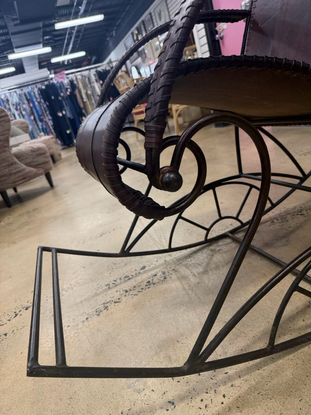 Brown Leather & Metal Rocking Chair